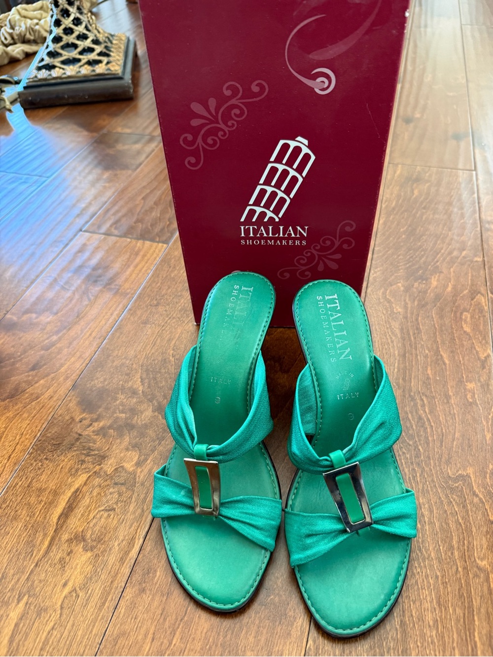 Italian Shoemakers Teal Knot Slide Sandals with Buckle